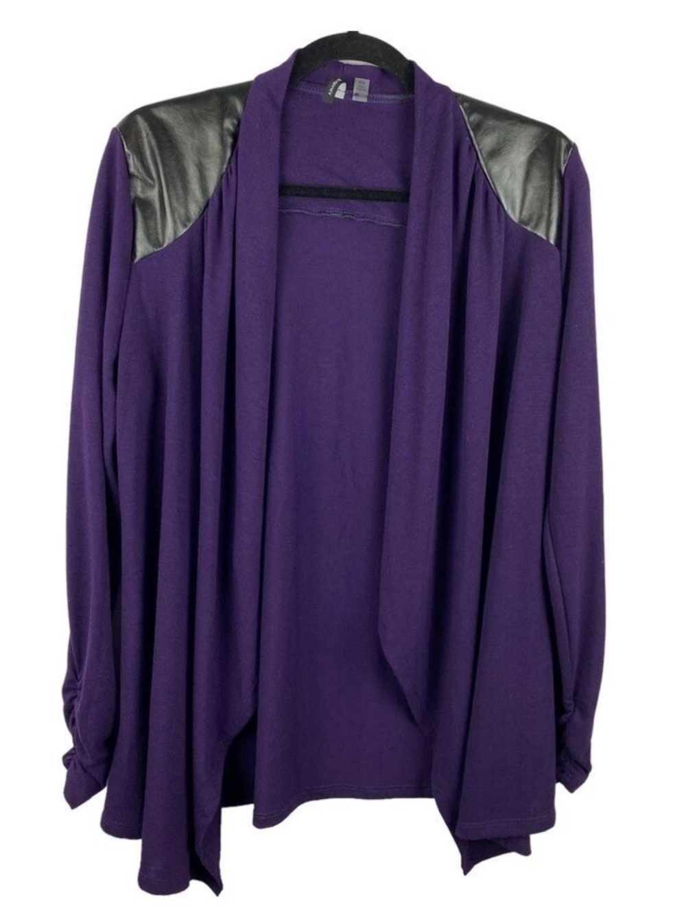 ✨3/$21✨ Amanda Green Purple Open Front Cardigan Faux Leather Shoulder Small